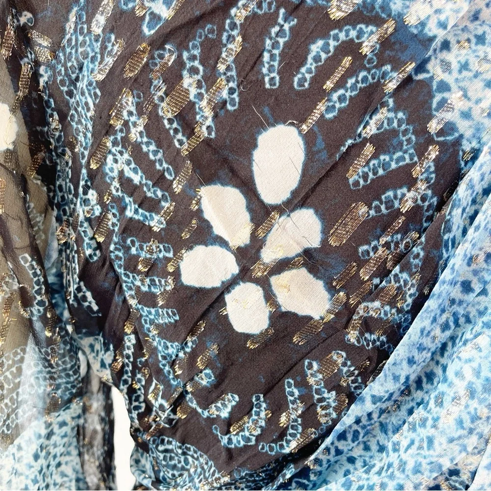 Ulla Johnson NOEMI Dress Size 12 Silk Metallic Mini Shibori Print in Sky Blue - Picture 7 of 16